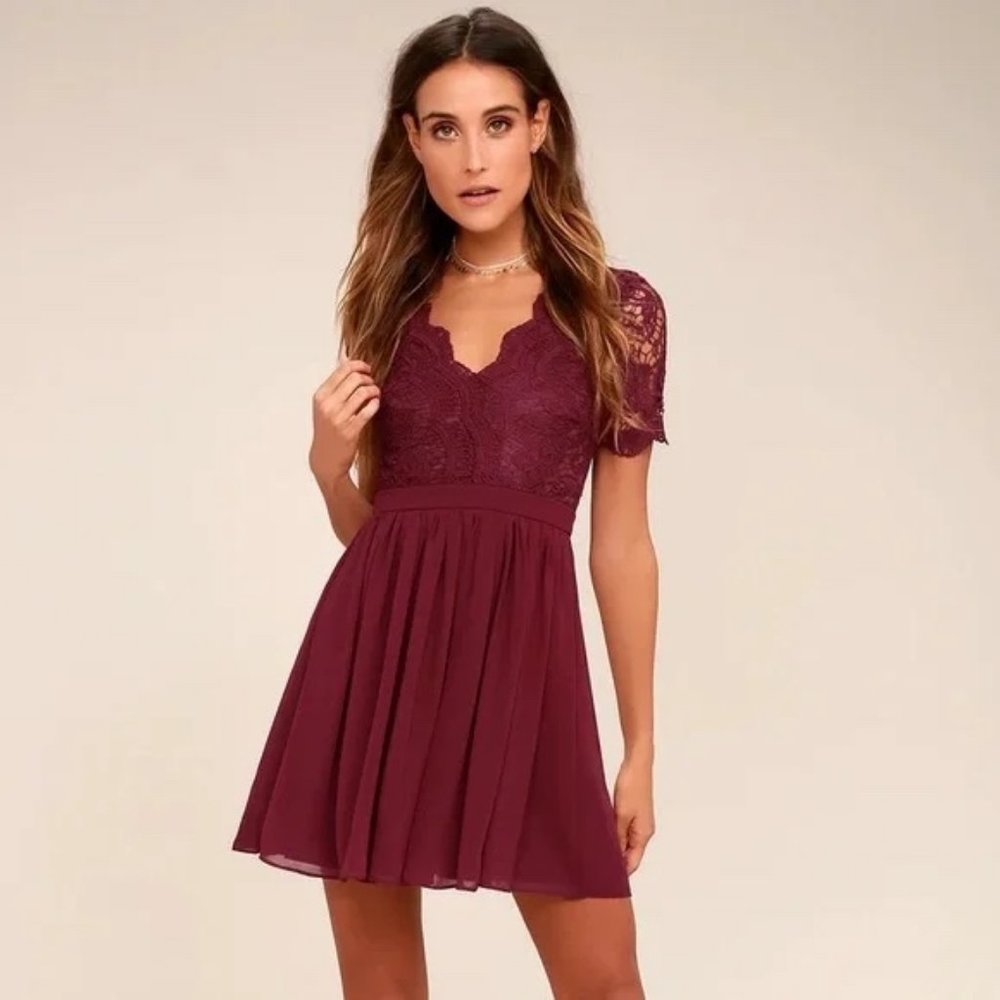 Lulus Angel in Disguise Burgundy Lace Skater Cocktail Dress Size M